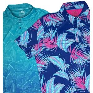 NWT LOT 2 Birdie Bound Golf Polos 3XL Mens Performance Stretch Floral Shirts‎